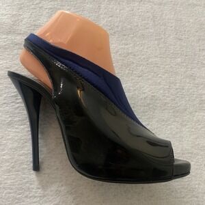 Pierre Hardy Black Patent Leather Slingback Peep Toe Stiletto Heels Sz 8.5Italy